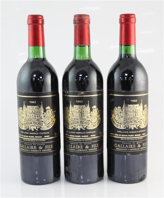 Three bottles of Chateau Palmer 1982,